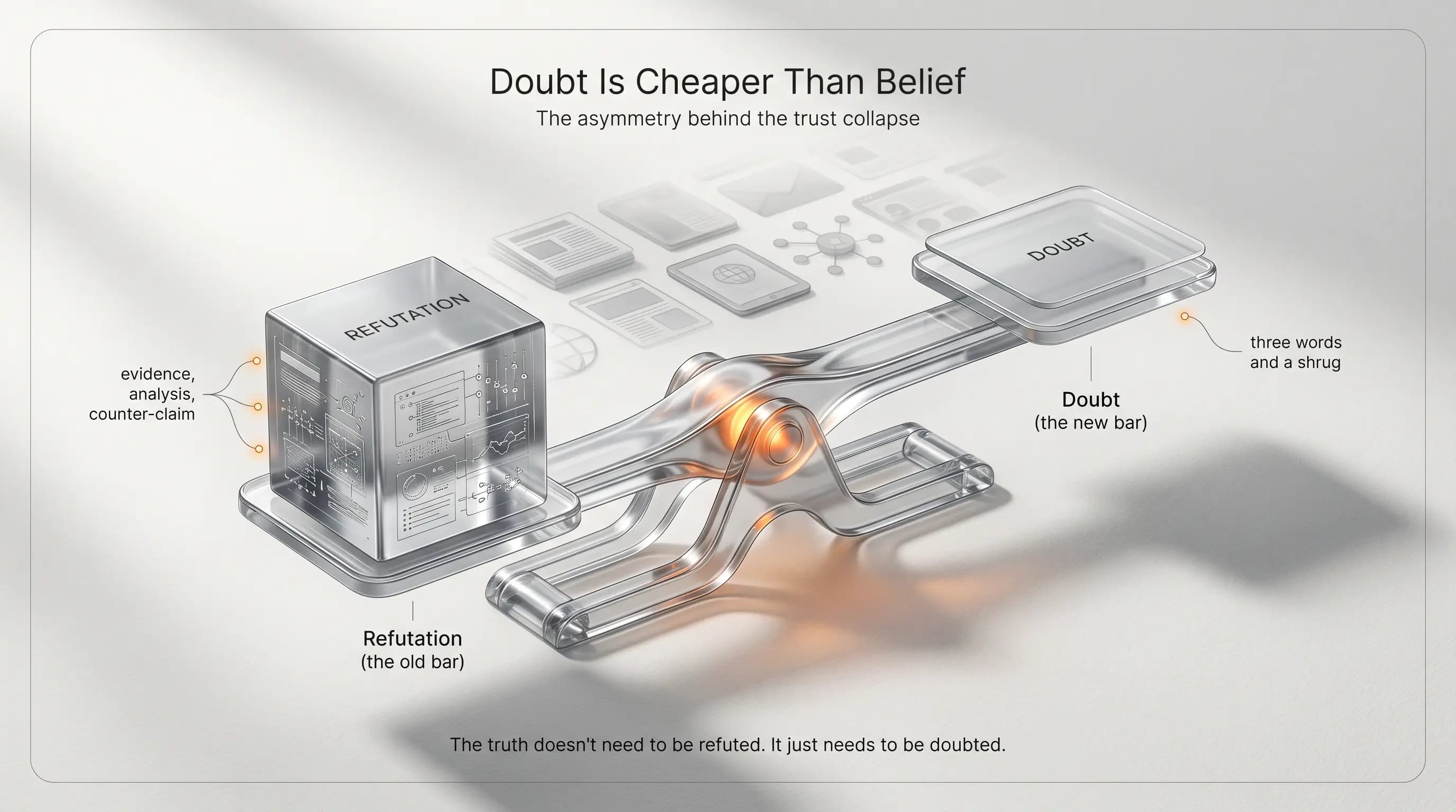 Doubt is cheaper than belief — verification as the default stance