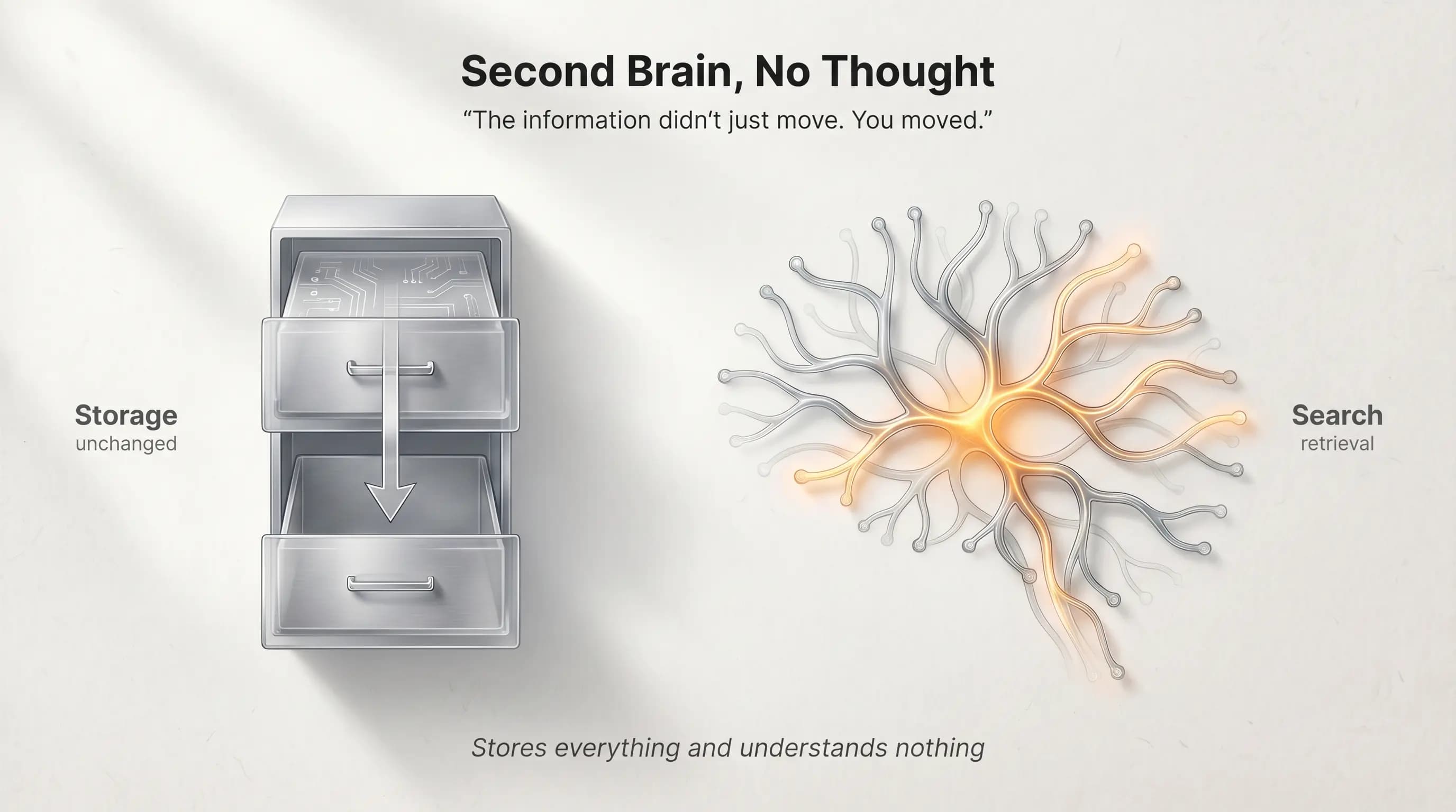 Second brain, no thought — storage without cognition